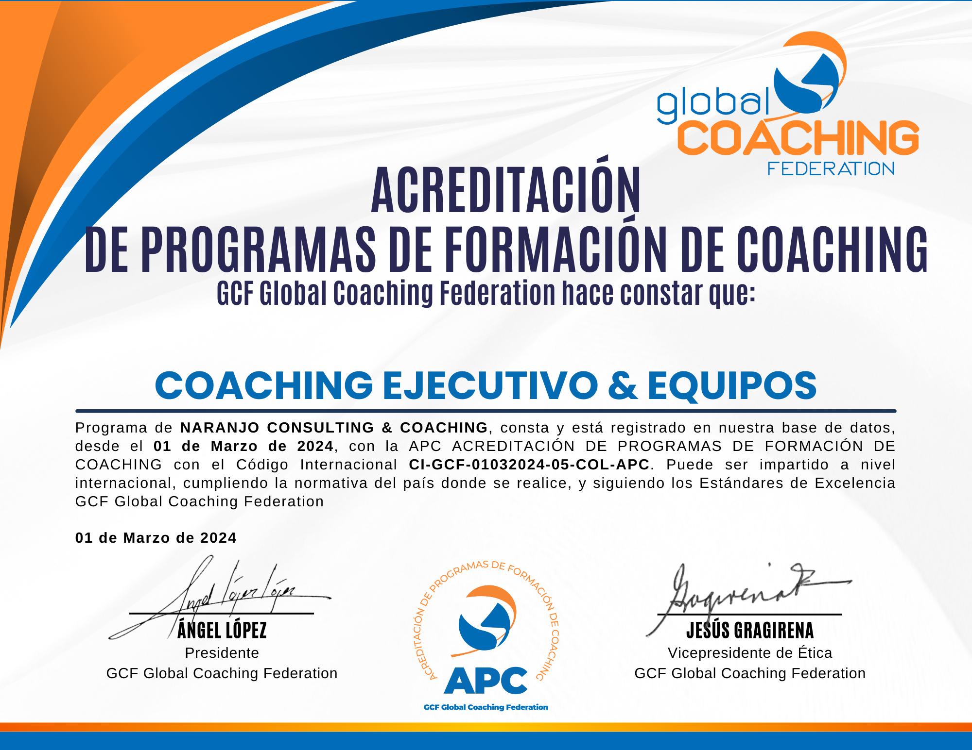 Programa Coaching Ejecutivo y de Equipos acreditado por Global Coaching Federation