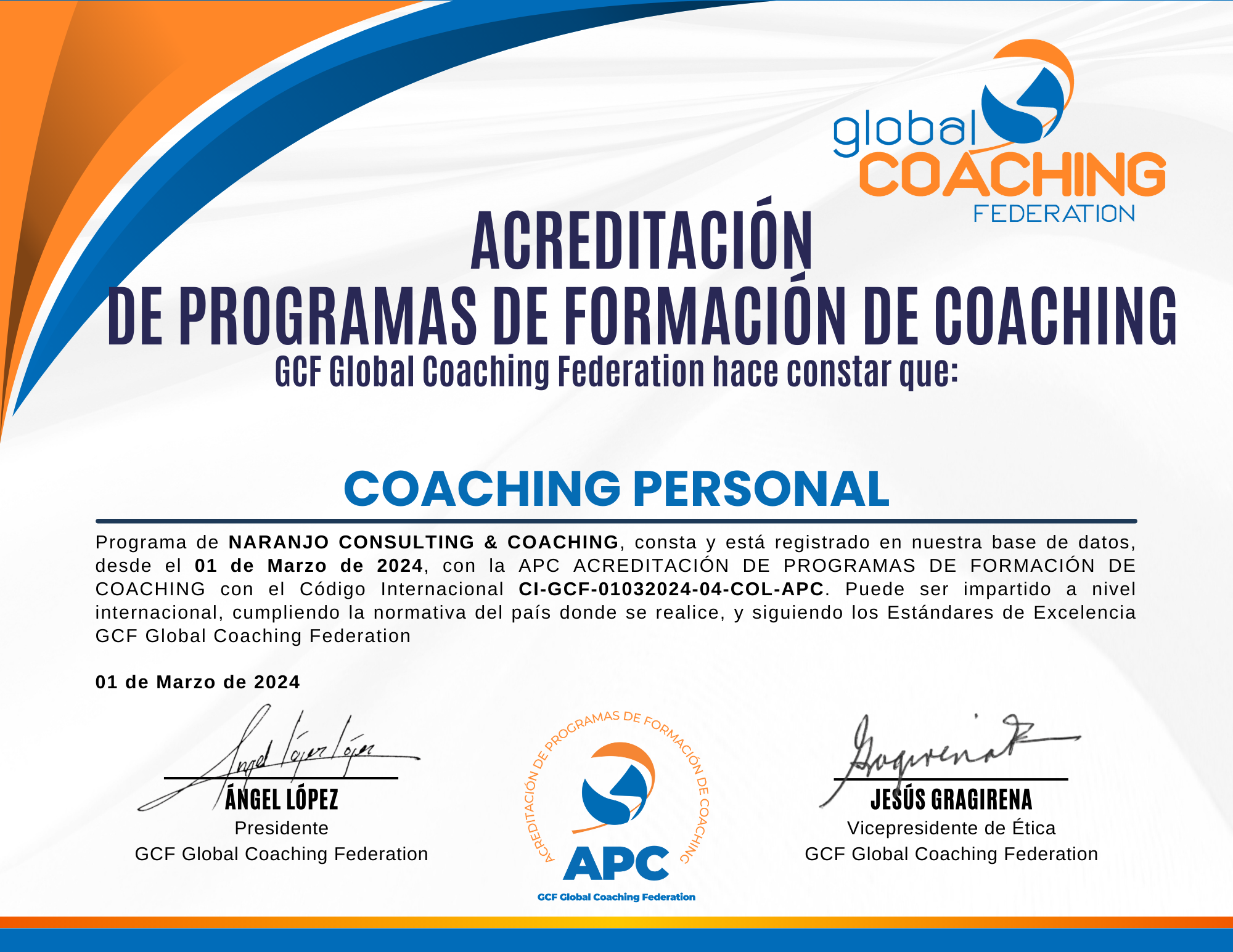 Programa Coaching Personal acreditado por Global Coaching Federation