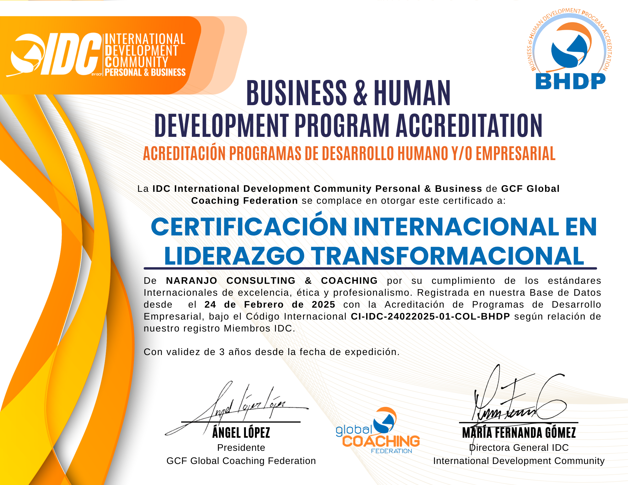 Programa Liderazgo Transformacional acreditado por International Development Community